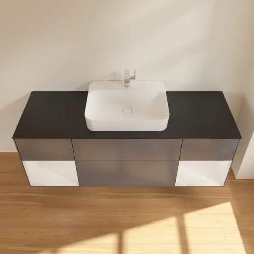 VILLEROY BOCH Finion Waschbeckenunterschrank, mit Beleuchtung, 4 Auszüge, 1600 x 603 x 501 mm, Anthracite Matt Lacquer / Glossy White Lacquer / Glass Black Matt #F452GFGK, Bild 3
