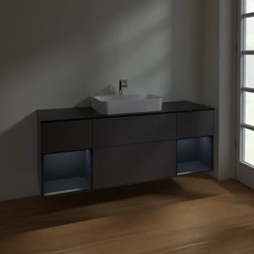 VILLEROY BOCH Finion Waschbeckenunterschrank, mit Beleuchtung, 4 Auszüge, 1600 x 603 x 501 mm, Anthracite Matt Lacquer / Midnight Blue Matt Lacquer / Glass Black Matt #F452HGGK, Bild 2