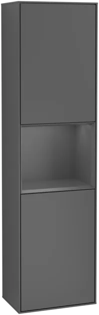 Picture of VILLEROY BOCH Finion Tall cabinet, with lighting, 2 doors, 418 x 1516 x 270 mm, Anthracite Matt Lacquer / Anthracite Matt Lacquer #F470GKGK