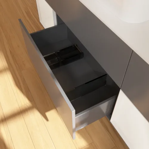 VILLEROY BOCH Finion Waschbeckenunterschrank, mit Beleuchtung, 4 Auszüge, 1600 x 603 x 501 mm, Anthracite Matt Lacquer / Glossy White Lacquer / Glass White Matt #F451GFGK, Bild 5