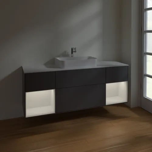 VILLEROY BOCH Finion Waschbeckenunterschrank, mit Beleuchtung, 4 Auszüge, 1600 x 603 x 501 mm, Anthracite Matt Lacquer / Glossy White Lacquer / Glass White Matt #F451GFGK, Bild 3