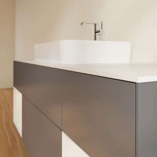 VILLEROY BOCH Finion Waschbeckenunterschrank, mit Beleuchtung, 4 Auszüge, 1600 x 603 x 501 mm, Anthracite Matt Lacquer / Glossy White Lacquer / Glass White Matt #F451GFGK, Bild 4