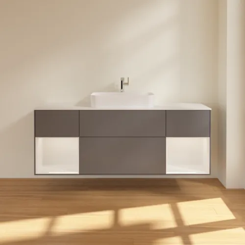 VILLEROY BOCH Finion Waschbeckenunterschrank, mit Beleuchtung, 4 Auszüge, 1600 x 603 x 501 mm, Anthracite Matt Lacquer / Glossy White Lacquer / Glass White Matt #F451GFGK, Bild 2