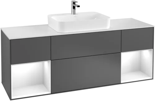 Obrázek VILLEROY BOCH Toaletní skříňka Finion, s osvětlením, 4 výsuvy, 1600 x 603 x 501 mm, antracit matný lak / lesklý bílý lak / sklo bílé matné #F451GFGK