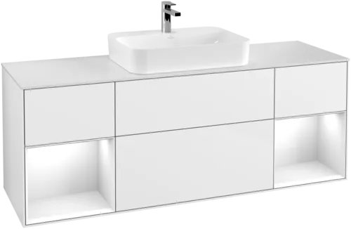 Obrázek VILLEROY BOCH Toaletní skříňka Finion, s osvětlením, 4 výsuvy, 1600 x 603 x 501 mm, lesklý bílý lak / lesklý bílý lak / sklo bílé matné #F451GFGF
