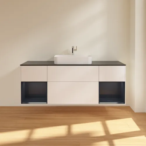 Bild von VILLEROY BOCH Finion Waschbeckenunterschrank, mit Beleuchtung, 4 Auszüge, 1600 x 603 x 501 mm, White Matt Lacquer / Midnight Blue Matt Lacquer / Glass Black Matt #F452HGMT