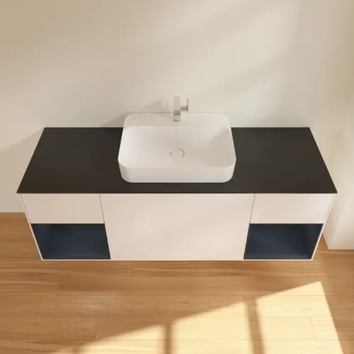 Bild von VILLEROY BOCH Finion Waschbeckenunterschrank, mit Beleuchtung, 4 Auszüge, 1600 x 603 x 501 mm, White Matt Lacquer / Midnight Blue Matt Lacquer / Glass Black Matt #F452HGMT