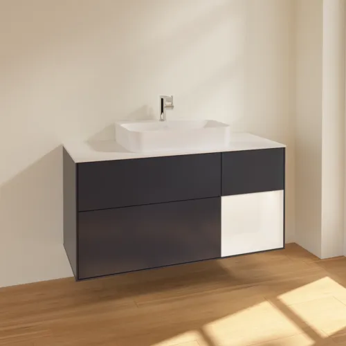 VILLEROY BOCH Finion Waschbeckenunterschrank, mit Beleuchtung, 3 Auszüge, 1200 x 603 x 501 mm, Midnight Blue Matt Lacquer / White Matt Lacquer / Glass White Matt #F421MTHG, Bild 2