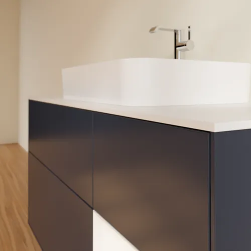 VILLEROY BOCH Finion Waschbeckenunterschrank, mit Beleuchtung, 3 Auszüge, 1200 x 603 x 501 mm, Midnight Blue Matt Lacquer / White Matt Lacquer / Glass White Matt #F421MTHG, Bild 6