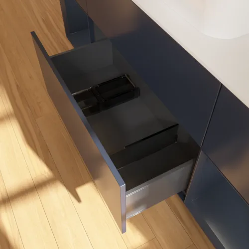 VILLEROY BOCH Finion Waschbeckenunterschrank, mit Beleuchtung, 4 Auszüge, 1600 x 603 x 501 mm, Midnight Blue Matt Lacquer / Midnight Blue Matt Lacquer / Glass White Matt #F451HGHG, Bild 2