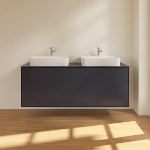 Bild von VILLEROY BOCH Finion Waschbeckenunterschrank, 4 Auszüge, 1600 x 603 x 501 mm, Midnight Blue Matt Lacquer / Glass Black Matt #F43200HG