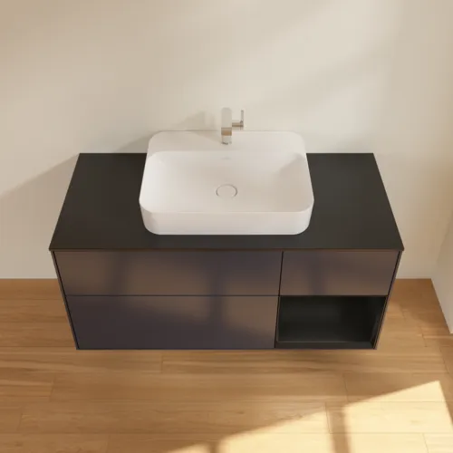 VILLEROY BOCH Finion Waschbeckenunterschrank, mit Beleuchtung, 3 Auszüge, 1200 x 603 x 501 mm, Midnight Blue Matt Lacquer / Black Matt Lacquer / Glass Black Matt #F422PDHG, Bild 4