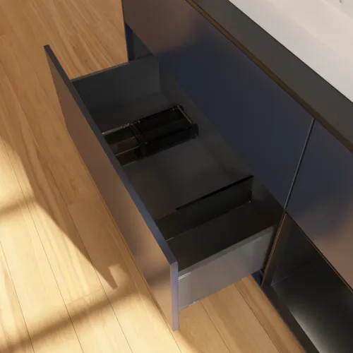 VILLEROY BOCH Finion Waschbeckenunterschrank, mit Beleuchtung, 3 Auszüge, 1200 x 603 x 501 mm, Midnight Blue Matt Lacquer / Black Matt Lacquer / Glass Black Matt #F422PDHG, Bild 7