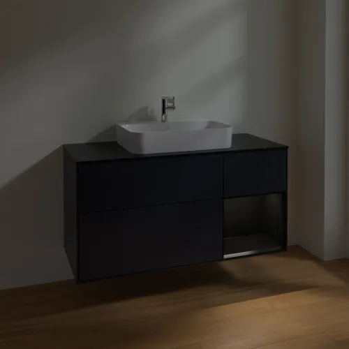 VILLEROY BOCH Finion Waschbeckenunterschrank, mit Beleuchtung, 3 Auszüge, 1200 x 603 x 501 mm, Midnight Blue Matt Lacquer / Black Matt Lacquer / Glass Black Matt #F422PDHG, Bild 5