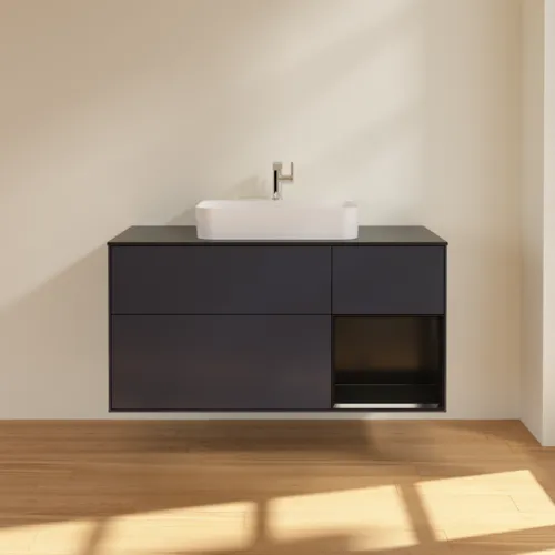 VILLEROY BOCH Finion Waschbeckenunterschrank, mit Beleuchtung, 3 Auszüge, 1200 x 603 x 501 mm, Midnight Blue Matt Lacquer / Black Matt Lacquer / Glass Black Matt #F422PDHG, Bild 3