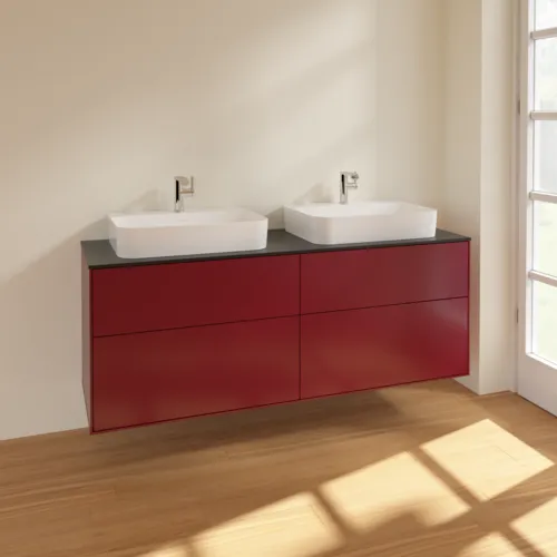 Bild von VILLEROY BOCH Finion Waschbeckenunterschrank, 4 Auszüge, 1600 x 603 x 501 mm, Peony Matt Lacquer / Glass Black Matt #F43200HB