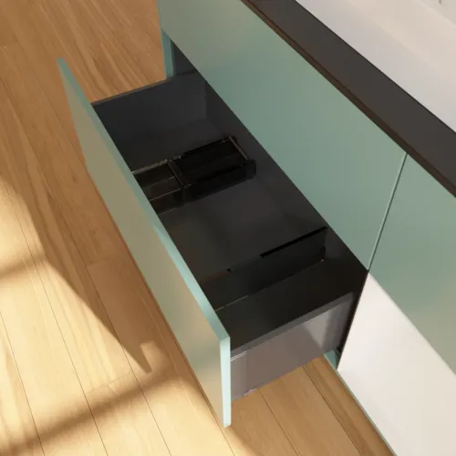 Bild von VILLEROY BOCH Finion Waschbeckenunterschrank, mit Beleuchtung, 3 Auszüge, 1200 x 603 x 501 mm, Olive Matt Lacquer / Glossy White Lacquer / Glass Black Matt #F422GFGM