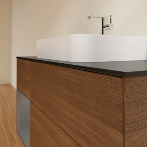 VILLEROY BOCH Finion Waschbeckenunterschrank, mit Beleuchtung, 3 Auszüge, 1200 x 603 x 501 mm, Walnut Veneer / Anthracite Matt Lacquer / Glass Black Matt #F412GKGN, Bild 6