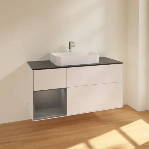 Bild von VILLEROY BOCH Finion Waschbeckenunterschrank, mit Beleuchtung, 3 Auszüge, 1200 x 603 x 501 mm, Glossy White Lacquer / Anthracite Matt Lacquer / Glass Black Matt #F412GKGF