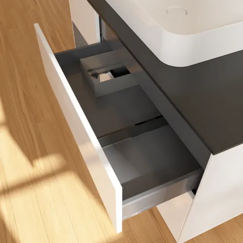 Bild von VILLEROY BOCH Finion Waschbeckenunterschrank, mit Beleuchtung, 3 Auszüge, 1200 x 603 x 501 mm, Glossy White Lacquer / Anthracite Matt Lacquer / Glass Black Matt #F412GKGF