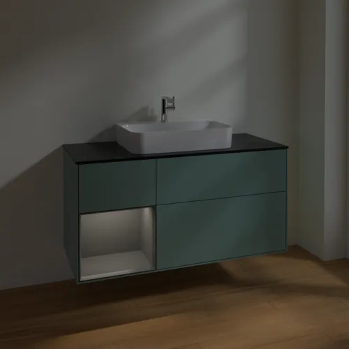 VILLEROY BOCH Finion Waschbeckenunterschrank, mit Beleuchtung, 3 Auszüge, 1200 x 603 x 501 mm, Olive Matt Lacquer / Anthracite Matt Lacquer / Glass Black Matt #F412GKGM, Bild 5