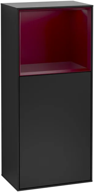 Obrázek VILLEROY BOCH Boční skříňka Finion, s osvětlením, 1 dvířka, 418 x 936 x 270 mm, černý matný lak / pivoňkový matný lak #F500HBPD