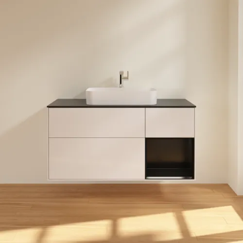 VILLEROY BOCH Finion Waschbeckenunterschrank, mit Beleuchtung, 3 Auszüge, 1200 x 603 x 501 mm, Glossy White Lacquer / Black Matt Lacquer / Glass Black Matt #F422PDGF, Bild 3