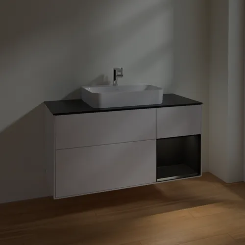VILLEROY BOCH Finion Waschbeckenunterschrank, mit Beleuchtung, 3 Auszüge, 1200 x 603 x 501 mm, Glossy White Lacquer / Black Matt Lacquer / Glass Black Matt #F422PDGF, Bild 5