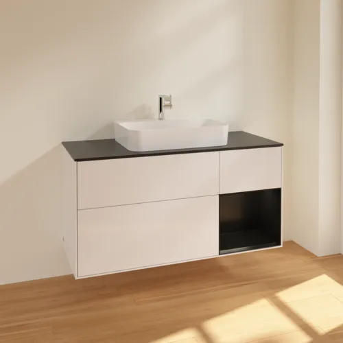 VILLEROY BOCH Finion Waschbeckenunterschrank, mit Beleuchtung, 3 Auszüge, 1200 x 603 x 501 mm, Glossy White Lacquer / Black Matt Lacquer / Glass Black Matt #F422PDGF, Bild 2