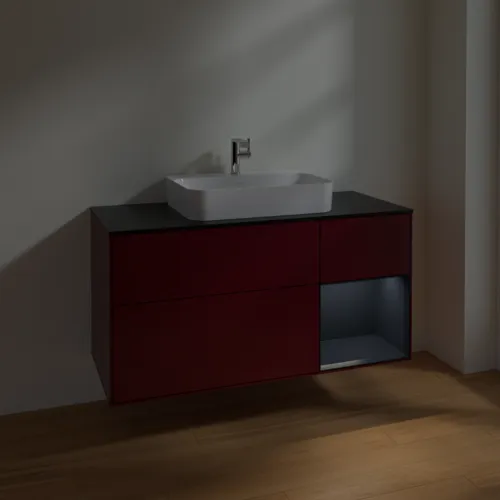 VILLEROY BOCH Finion Waschbeckenunterschrank, mit Beleuchtung, 3 Auszüge, 1200 x 603 x 501 mm, Peony Matt Lacquer / Midnight Blue Matt Lacquer / Glass Black Matt #F422HGHB, Bild 5