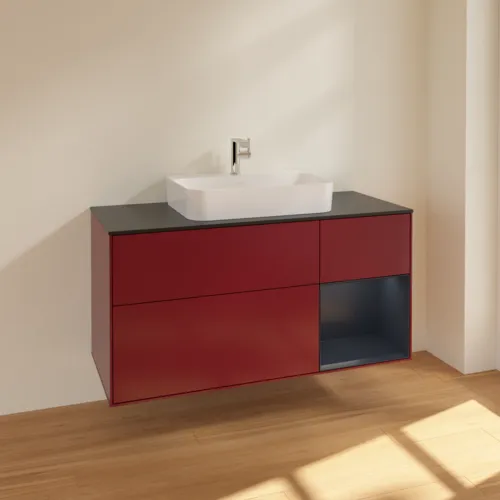 VILLEROY BOCH Finion Waschbeckenunterschrank, mit Beleuchtung, 3 Auszüge, 1200 x 603 x 501 mm, Peony Matt Lacquer / Midnight Blue Matt Lacquer / Glass Black Matt #F422HGHB, Bild 2