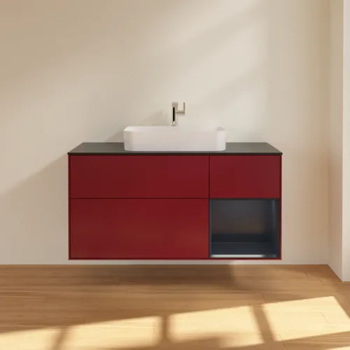VILLEROY BOCH Finion Waschbeckenunterschrank, mit Beleuchtung, 3 Auszüge, 1200 x 603 x 501 mm, Peony Matt Lacquer / Midnight Blue Matt Lacquer / Glass Black Matt #F422HGHB, Bild 3