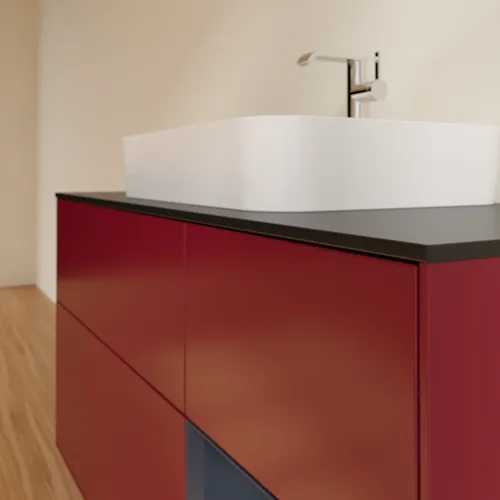 VILLEROY BOCH Finion Waschbeckenunterschrank, mit Beleuchtung, 3 Auszüge, 1200 x 603 x 501 mm, Peony Matt Lacquer / Midnight Blue Matt Lacquer / Glass Black Matt #F422HGHB, Bild 6
