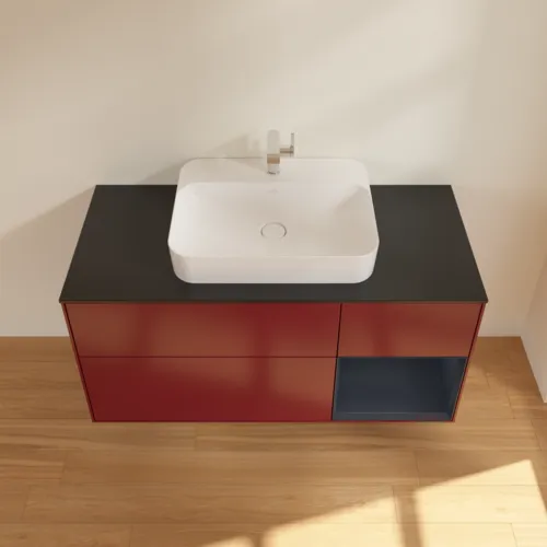 VILLEROY BOCH Finion Waschbeckenunterschrank, mit Beleuchtung, 3 Auszüge, 1200 x 603 x 501 mm, Peony Matt Lacquer / Midnight Blue Matt Lacquer / Glass Black Matt #F422HGHB, Bild 4