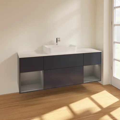VILLEROY BOCH Finion Waschbeckenunterschrank, mit Beleuchtung, 4 Auszüge, 1600 x 603 x 501 mm, Midnight Blue Matt Lacquer / Anthracite Matt Lacquer / Glass White Matt #F451GKHG, Bild 2