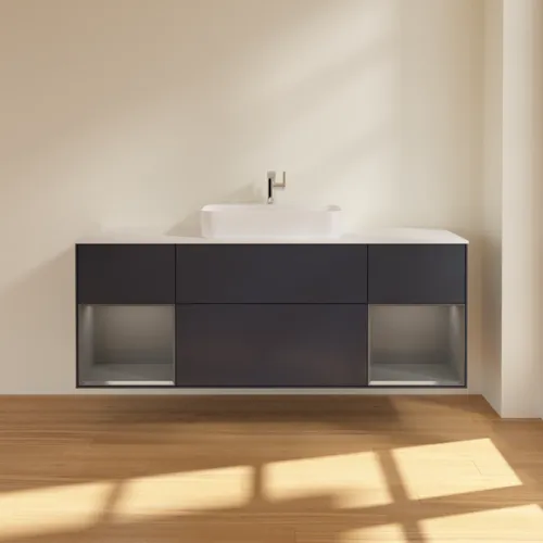 VILLEROY BOCH Finion Waschbeckenunterschrank, mit Beleuchtung, 4 Auszüge, 1600 x 603 x 501 mm, Midnight Blue Matt Lacquer / Anthracite Matt Lacquer / Glass White Matt #F451GKHG, Bild 3