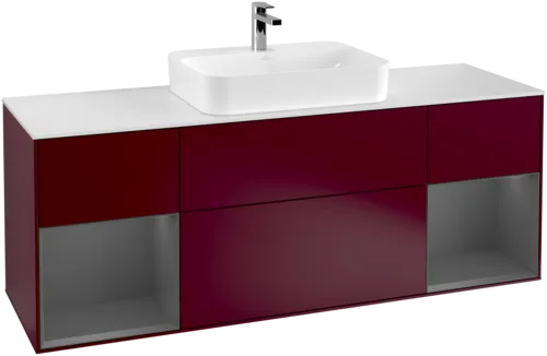 Obrázek VILLEROY BOCH Toaletní skříňka Finion, s osvětlením, 4 výsuvy, 1600 x 603 x 501 mm, matný lak Pivoňka / matný lak Antracit / matné sklo Bílá #F451GKHB