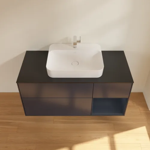 VILLEROY BOCH Finion Waschbeckenunterschrank, mit Beleuchtung, 3 Auszüge, 1200 x 603 x 501 mm, Midnight Blue Matt Lacquer / Midnight Blue Matt Lacquer / Glass Black Matt #F422HGHG, Bild 4
