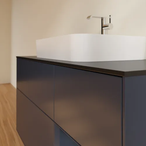 VILLEROY BOCH Finion Waschbeckenunterschrank, mit Beleuchtung, 3 Auszüge, 1200 x 603 x 501 mm, Midnight Blue Matt Lacquer / Midnight Blue Matt Lacquer / Glass Black Matt #F422HGHG, Bild 6