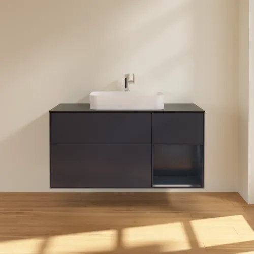 VILLEROY BOCH Finion Waschbeckenunterschrank, mit Beleuchtung, 3 Auszüge, 1200 x 603 x 501 mm, Midnight Blue Matt Lacquer / Midnight Blue Matt Lacquer / Glass Black Matt #F422HGHG, Bild 3