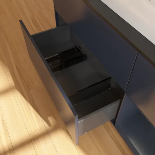 VILLEROY BOCH Finion Waschbeckenunterschrank, mit Beleuchtung, 3 Auszüge, 1200 x 603 x 501 mm, Midnight Blue Matt Lacquer / Midnight Blue Matt Lacquer / Glass Black Matt #F422HGHG, Bild 7