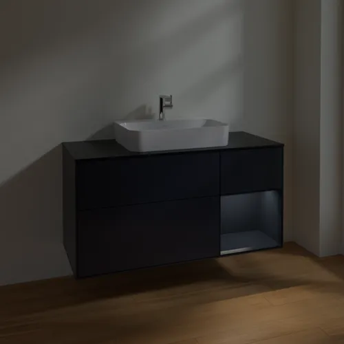 VILLEROY BOCH Finion Waschbeckenunterschrank, mit Beleuchtung, 3 Auszüge, 1200 x 603 x 501 mm, Midnight Blue Matt Lacquer / Midnight Blue Matt Lacquer / Glass Black Matt #F422HGHG, Bild 5
