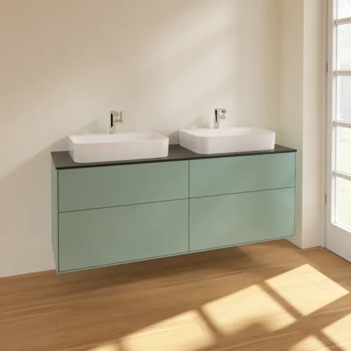 VILLEROY BOCH Finion Waschbeckenunterschrank, 4 Auszüge, 1600 x 603 x 501 mm, Olive Matt Lacquer / Glass Black Matt #F43200GM, Bild 2