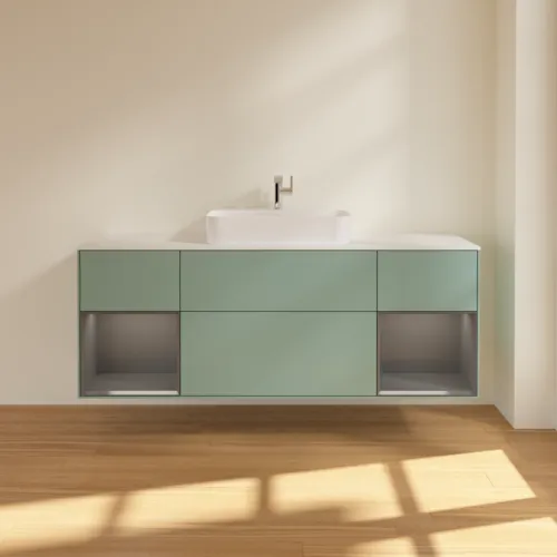Bild von VILLEROY BOCH Finion Waschbeckenunterschrank, mit Beleuchtung, 4 Auszüge, 1600 x 603 x 501 mm, Olive Matt Lacquer / Anthracite Matt Lacquer / Glass White Matt #F451GKGM