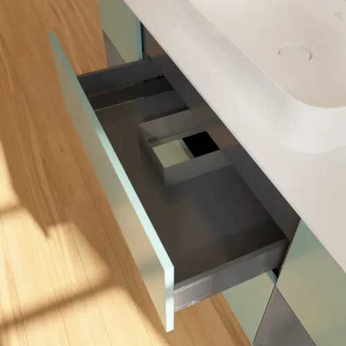 Bild von VILLEROY BOCH Finion Waschbeckenunterschrank, mit Beleuchtung, 4 Auszüge, 1600 x 603 x 501 mm, Olive Matt Lacquer / Anthracite Matt Lacquer / Glass White Matt #F451GKGM