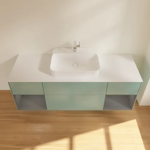 Bild von VILLEROY BOCH Finion Waschbeckenunterschrank, mit Beleuchtung, 4 Auszüge, 1600 x 603 x 501 mm, Olive Matt Lacquer / Anthracite Matt Lacquer / Glass White Matt #F451GKGM