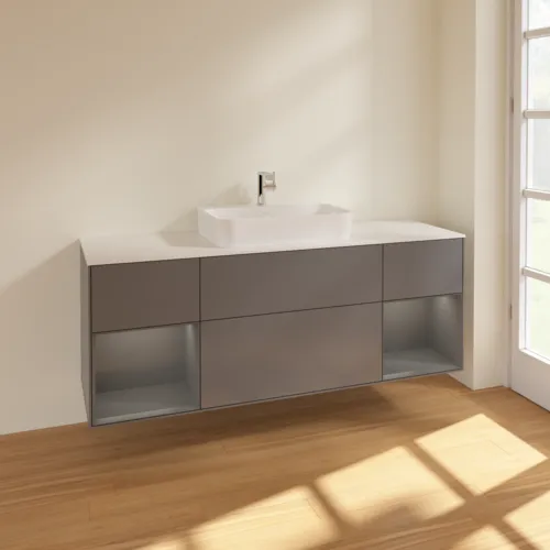 VILLEROY BOCH Finion Waschbeckenunterschrank, mit Beleuchtung, 4 Auszüge, 1600 x 603 x 501 mm, Anthracite Matt Lacquer / Anthracite Matt Lacquer / Glass White Matt #F451GKGK, Bild 2