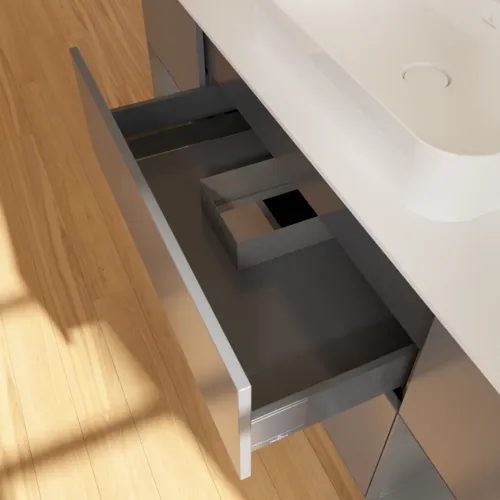 VILLEROY BOCH Finion Waschbeckenunterschrank, mit Beleuchtung, 4 Auszüge, 1600 x 603 x 501 mm, Anthracite Matt Lacquer / Anthracite Matt Lacquer / Glass White Matt #F451GKGK, Bild 6