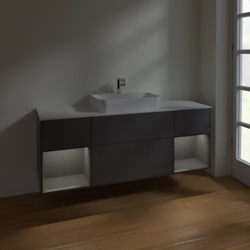 VILLEROY BOCH Finion Waschbeckenunterschrank, mit Beleuchtung, 4 Auszüge, 1600 x 603 x 501 mm, Anthracite Matt Lacquer / Anthracite Matt Lacquer / Glass White Matt #F451GKGK, Bild 3