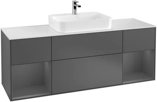 Obrázek VILLEROY BOCH Toaletní skříňka Finion, s osvětlením, 4 výsuvy, 1600 x 603 x 501 mm, antracit matný lak / antracit matný lak / sklo bílé matné #F451GKGK